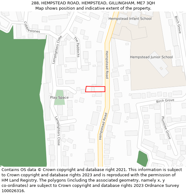 288, HEMPSTEAD ROAD, HEMPSTEAD, GILLINGHAM, ME7 3QH: Location map and indicative extent of plot