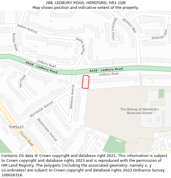 288, LEDBURY ROAD, HEREFORD, HR1 1QN: Location map and indicative extent of plot