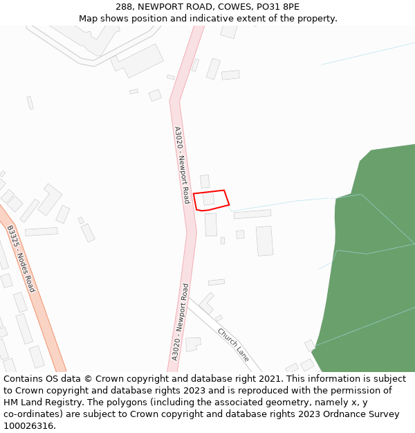 288, NEWPORT ROAD, COWES, PO31 8PE: Location map and indicative extent of plot