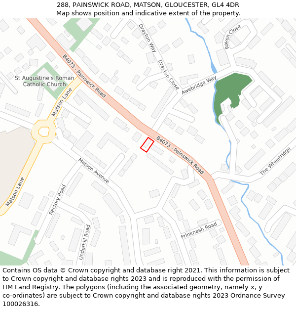 288, PAINSWICK ROAD, MATSON, GLOUCESTER, GL4 4DR: Location map and indicative extent of plot