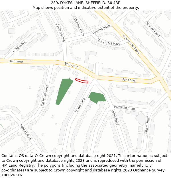 289, DYKES LANE, SHEFFIELD, S6 4RP: Location map and indicative extent of plot