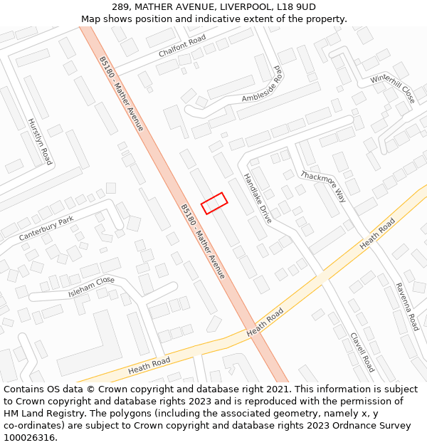 289, MATHER AVENUE, LIVERPOOL, L18 9UD: Location map and indicative extent of plot