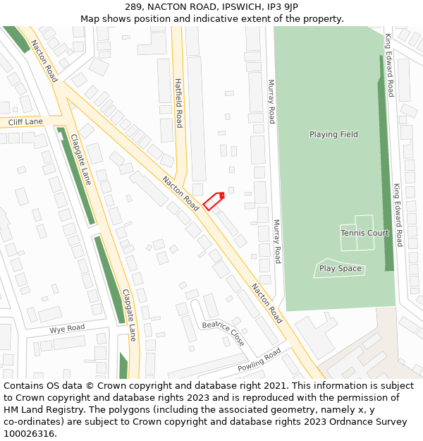 289, NACTON ROAD, IPSWICH, IP3 9JP: Location map and indicative extent of plot