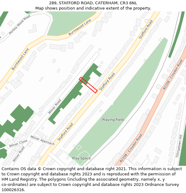 289, STAFFORD ROAD, CATERHAM, CR3 6NL: Location map and indicative extent of plot