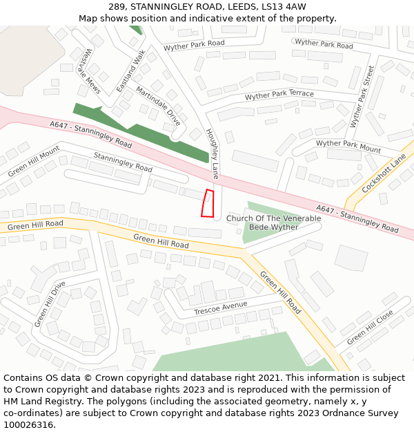 289, STANNINGLEY ROAD, LEEDS, LS13 4AW: Location map and indicative extent of plot