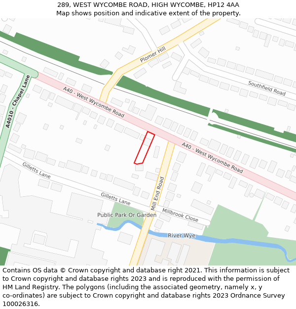 289, WEST WYCOMBE ROAD, HIGH WYCOMBE, HP12 4AA: Location map and indicative extent of plot