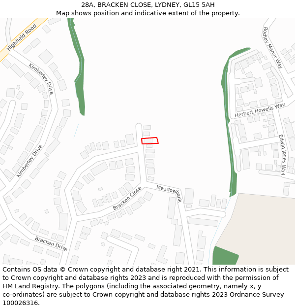 28A, BRACKEN CLOSE, LYDNEY, GL15 5AH: Location map and indicative extent of plot