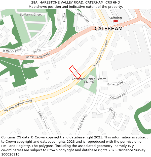 28A, HARESTONE VALLEY ROAD, CATERHAM, CR3 6HD: Location map and indicative extent of plot