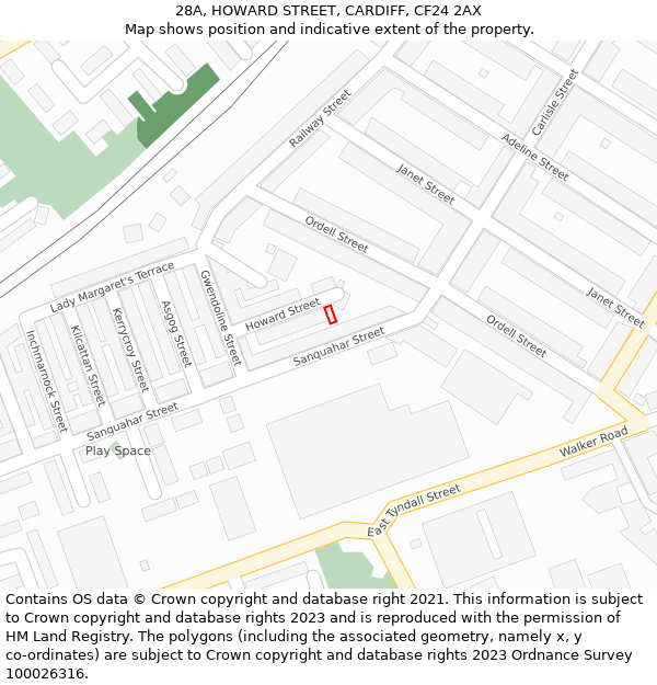 28A, HOWARD STREET, CARDIFF, CF24 2AX: Location map and indicative extent of plot