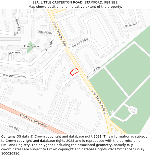 28A, LITTLE CASTERTON ROAD, STAMFORD, PE9 1BE: Location map and indicative extent of plot