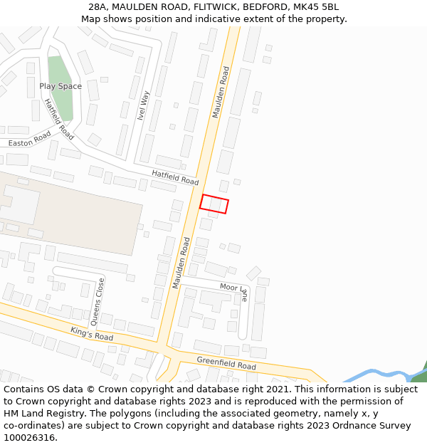 28A, MAULDEN ROAD, FLITWICK, BEDFORD, MK45 5BL: Location map and indicative extent of plot