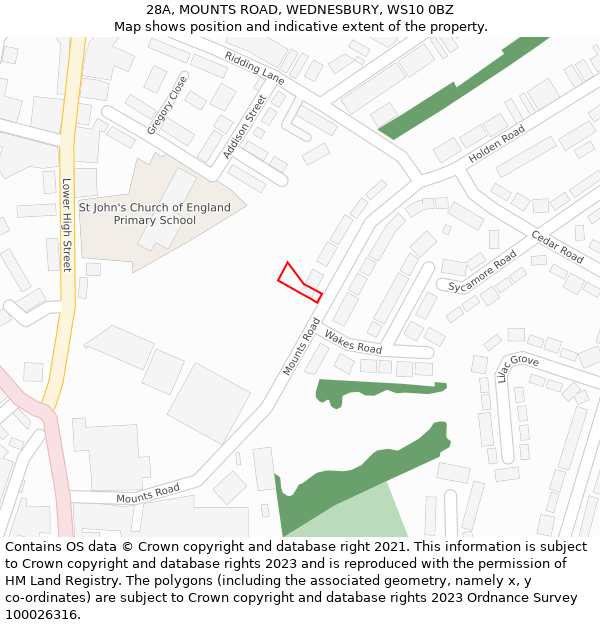 28A, MOUNTS ROAD, WEDNESBURY, WS10 0BZ: Location map and indicative extent of plot