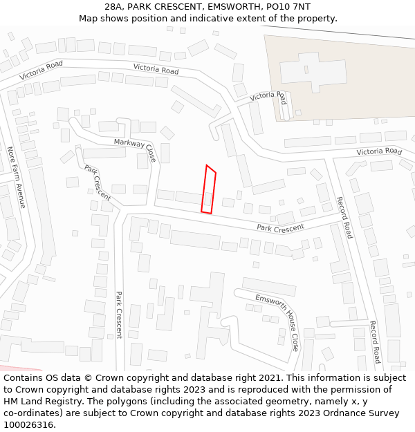 28A, PARK CRESCENT, EMSWORTH, PO10 7NT: Location map and indicative extent of plot