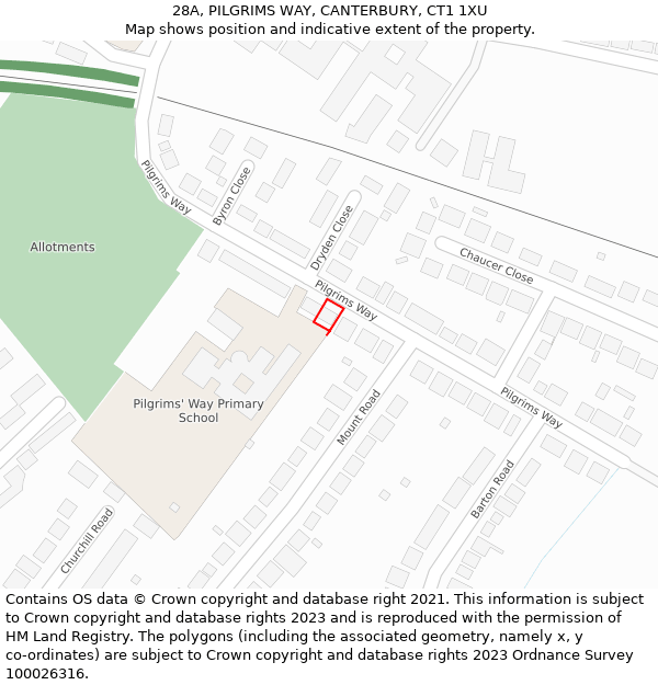 28A, PILGRIMS WAY, CANTERBURY, CT1 1XU: Location map and indicative extent of plot