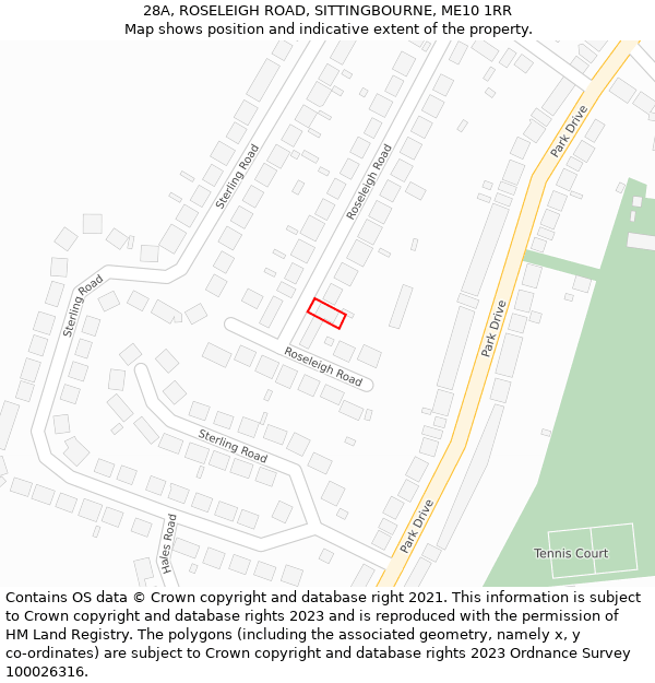 28A, ROSELEIGH ROAD, SITTINGBOURNE, ME10 1RR: Location map and indicative extent of plot