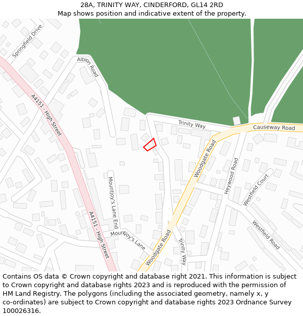 28A, TRINITY WAY, CINDERFORD, GL14 2RD: Location map and indicative extent of plot