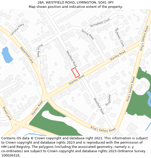 28A, WESTFIELD ROAD, LYMINGTON, SO41 3PY: Location map and indicative extent of plot