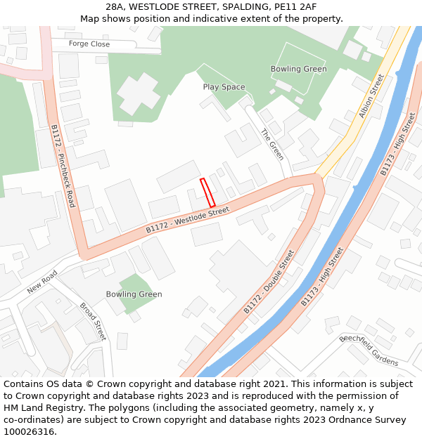 28A, WESTLODE STREET, SPALDING, PE11 2AF: Location map and indicative extent of plot