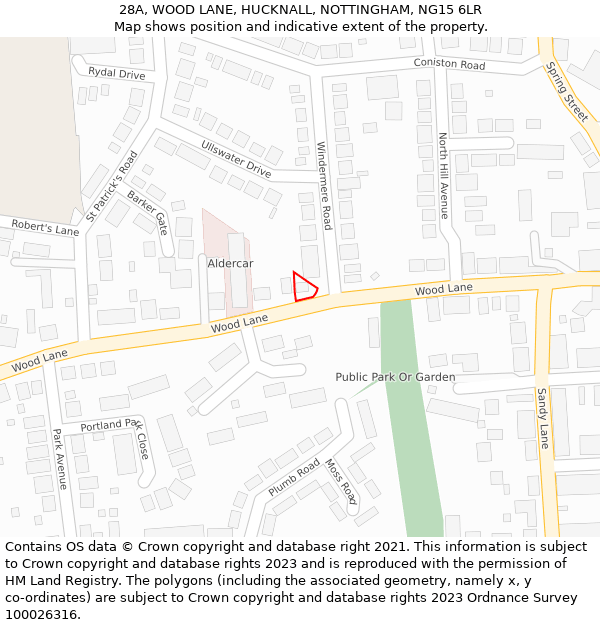 28A, WOOD LANE, HUCKNALL, NOTTINGHAM, NG15 6LR: Location map and indicative extent of plot