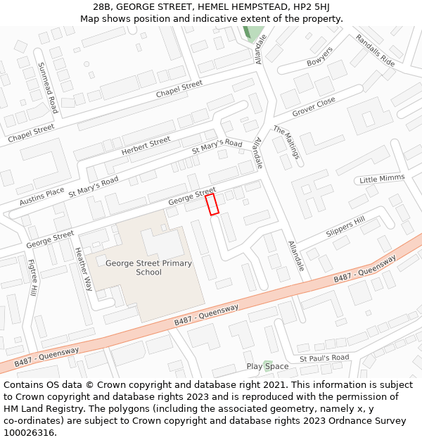 28B, GEORGE STREET, HEMEL HEMPSTEAD, HP2 5HJ: Location map and indicative extent of plot