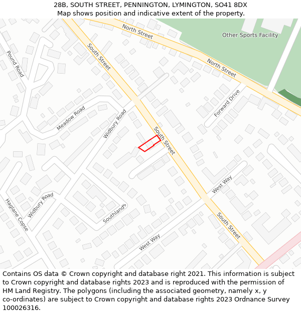 28B, SOUTH STREET, PENNINGTON, LYMINGTON, SO41 8DX: Location map and indicative extent of plot