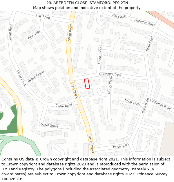 29, ABERDEEN CLOSE, STAMFORD, PE9 2TN: Location map and indicative extent of plot