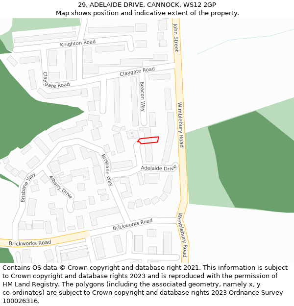 29, ADELAIDE DRIVE, CANNOCK, WS12 2GP: Location map and indicative extent of plot