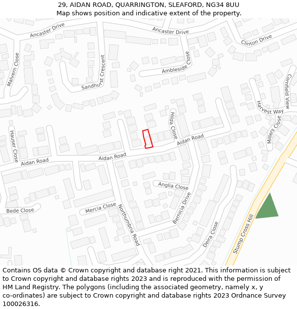 29, AIDAN ROAD, QUARRINGTON, SLEAFORD, NG34 8UU: Location map and indicative extent of plot