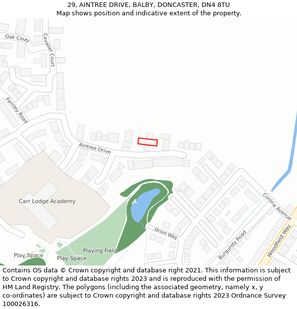 29, AINTREE DRIVE, BALBY, DONCASTER, DN4 8TU: Location map and indicative extent of plot