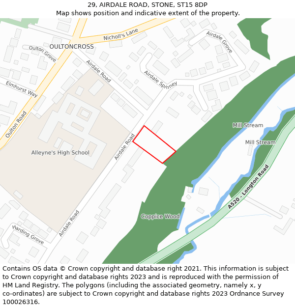 29, AIRDALE ROAD, STONE, ST15 8DP: Location map and indicative extent of plot