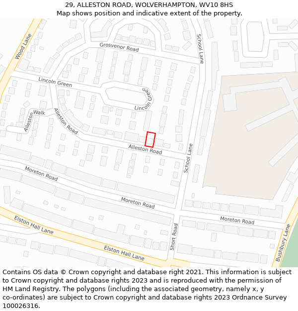 29, ALLESTON ROAD, WOLVERHAMPTON, WV10 8HS: Location map and indicative extent of plot
