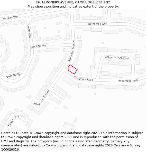 29, ALMONERS AVENUE, CAMBRIDGE, CB1 8NZ: Location map and indicative extent of plot