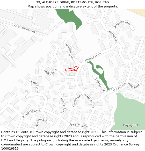 29, ALTHORPE DRIVE, PORTSMOUTH, PO3 5TQ: Location map and indicative extent of plot