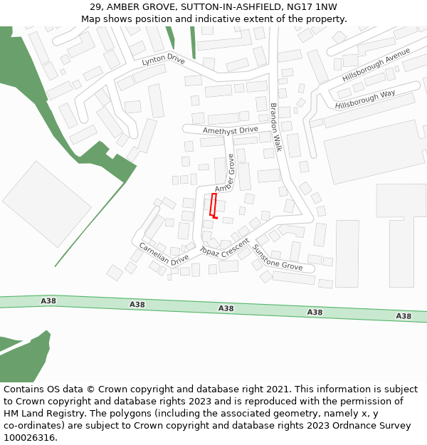 29, AMBER GROVE, SUTTON-IN-ASHFIELD, NG17 1NW: Location map and indicative extent of plot