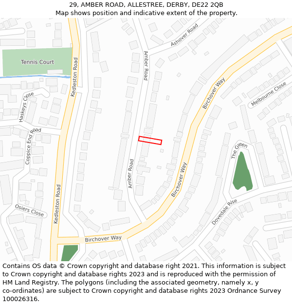 29, AMBER ROAD, ALLESTREE, DERBY, DE22 2QB: Location map and indicative extent of plot