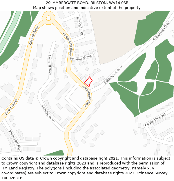 29, AMBERGATE ROAD, BILSTON, WV14 0SB: Location map and indicative extent of plot