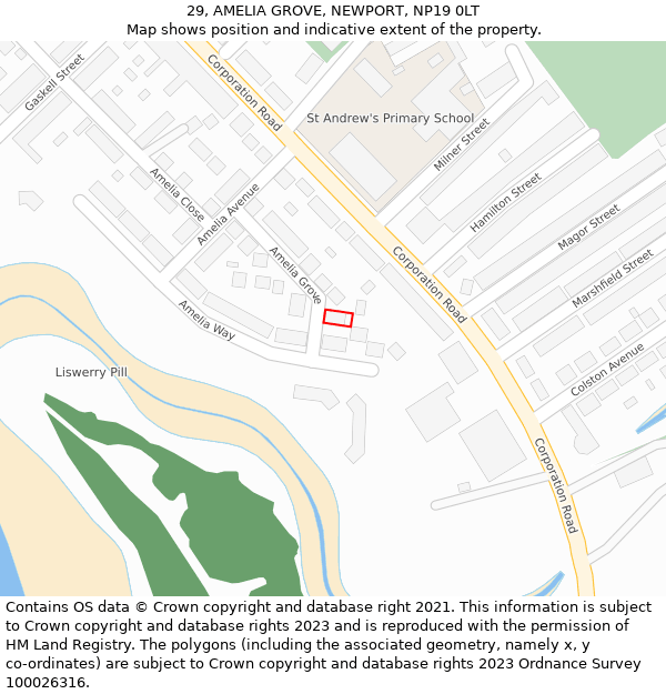 29, AMELIA GROVE, NEWPORT, NP19 0LT: Location map and indicative extent of plot