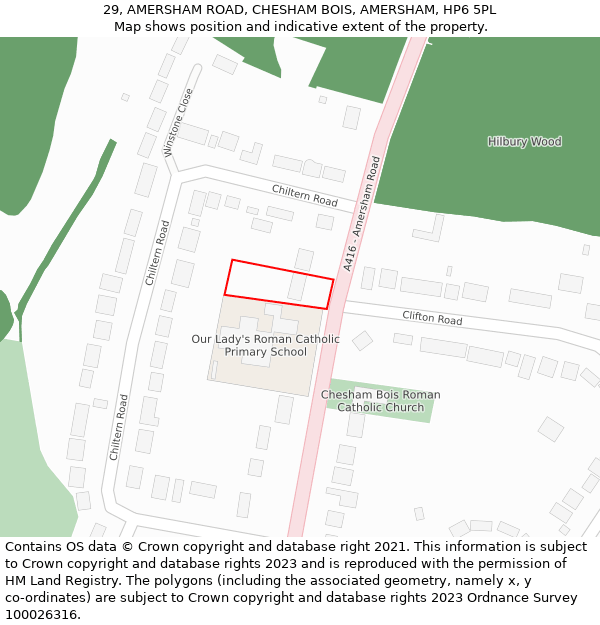 29, AMERSHAM ROAD, CHESHAM BOIS, AMERSHAM, HP6 5PL: Location map and indicative extent of plot