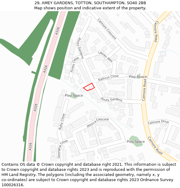 29, AMEY GARDENS, TOTTON, SOUTHAMPTON, SO40 2BB: Location map and indicative extent of plot