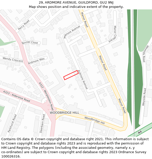 29, ARDMORE AVENUE, GUILDFORD, GU2 9NJ: Location map and indicative extent of plot