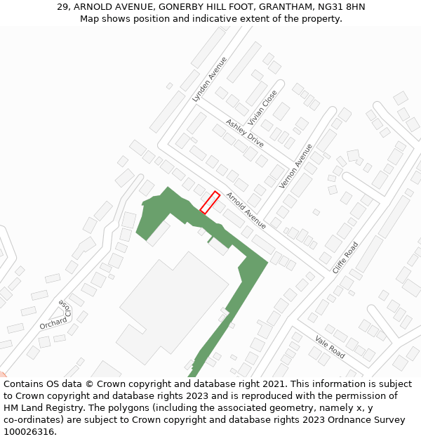 29, ARNOLD AVENUE, GONERBY HILL FOOT, GRANTHAM, NG31 8HN: Location map and indicative extent of plot