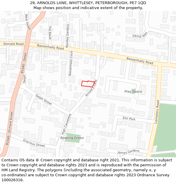 29, ARNOLDS LANE, WHITTLESEY, PETERBOROUGH, PE7 1QD: Location map and indicative extent of plot