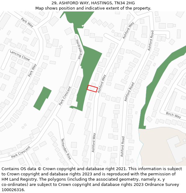 29, ASHFORD WAY, HASTINGS, TN34 2HG: Location map and indicative extent of plot