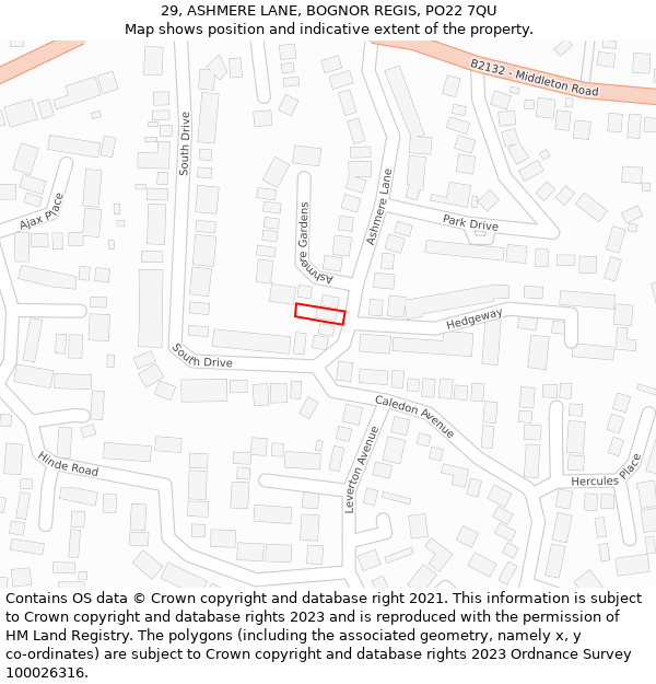 29, ASHMERE LANE, BOGNOR REGIS, PO22 7QU: Location map and indicative extent of plot