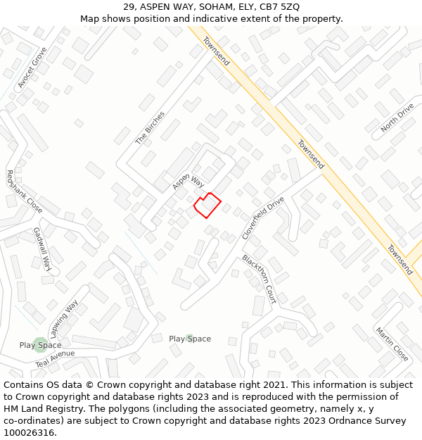 29, ASPEN WAY, SOHAM, ELY, CB7 5ZQ: Location map and indicative extent of plot