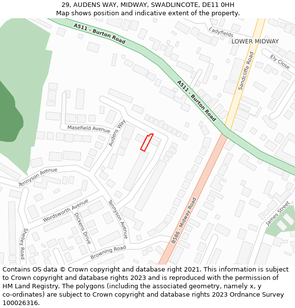 29, AUDENS WAY, MIDWAY, SWADLINCOTE, DE11 0HH: Location map and indicative extent of plot