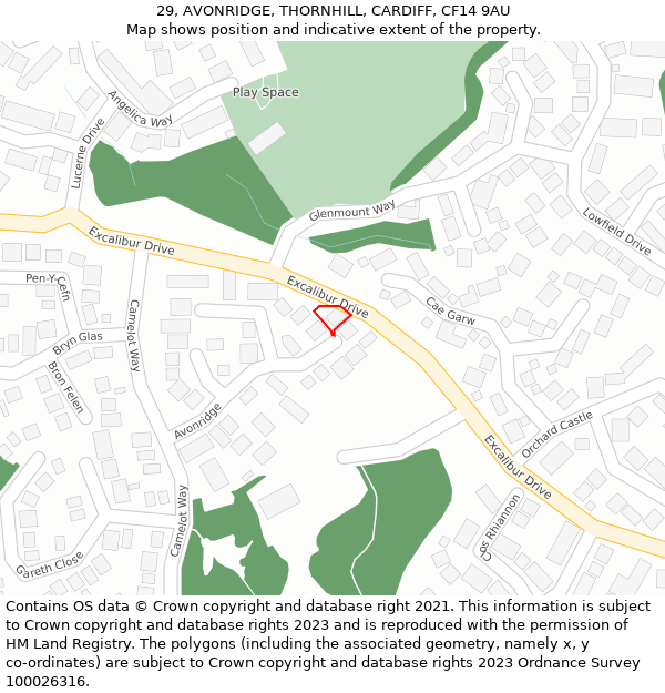 29, AVONRIDGE, THORNHILL, CARDIFF, CF14 9AU: Location map and indicative extent of plot