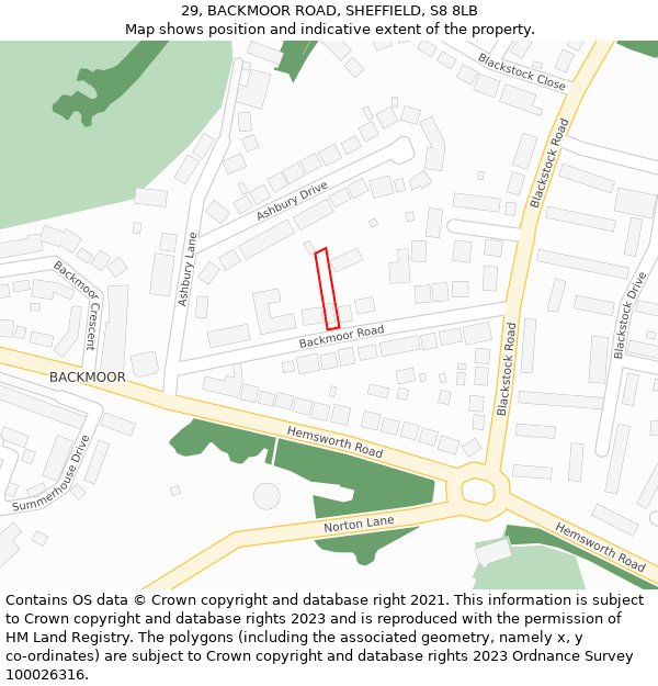29, BACKMOOR ROAD, SHEFFIELD, S8 8LB: Location map and indicative extent of plot