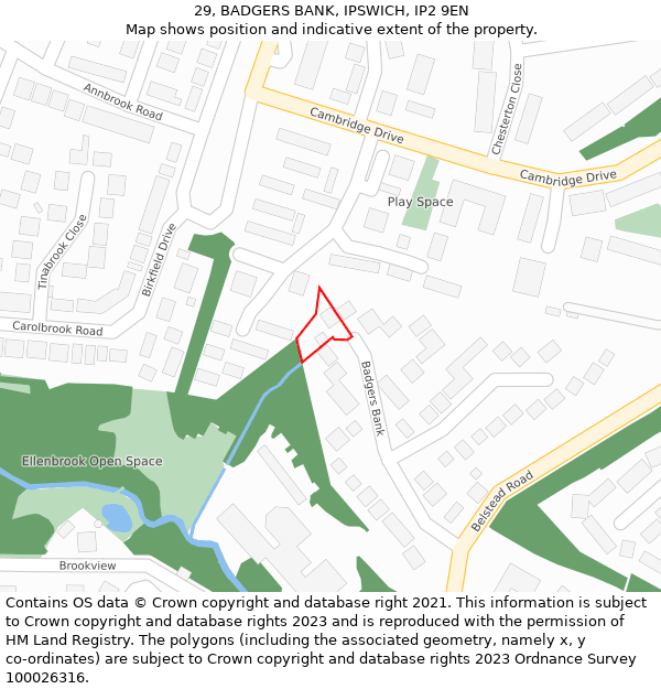 29, BADGERS BANK, IPSWICH, IP2 9EN: Location map and indicative extent of plot