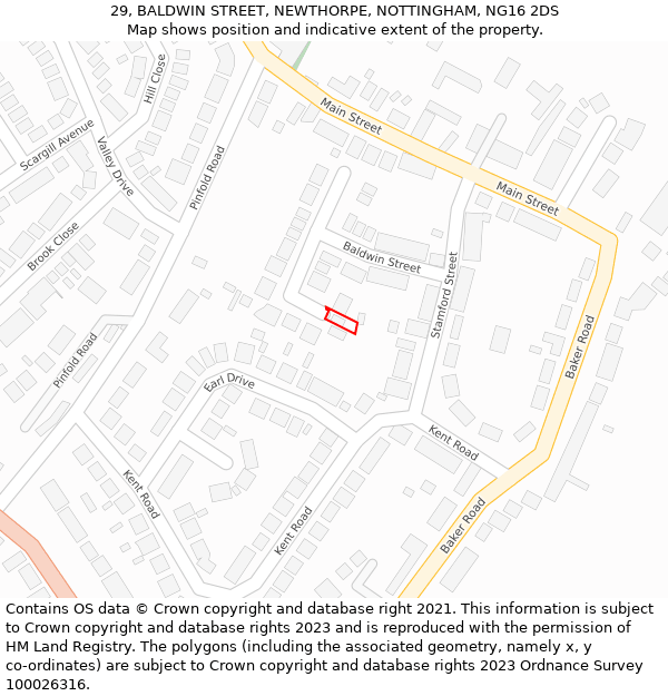 29, BALDWIN STREET, NEWTHORPE, NOTTINGHAM, NG16 2DS: Location map and indicative extent of plot